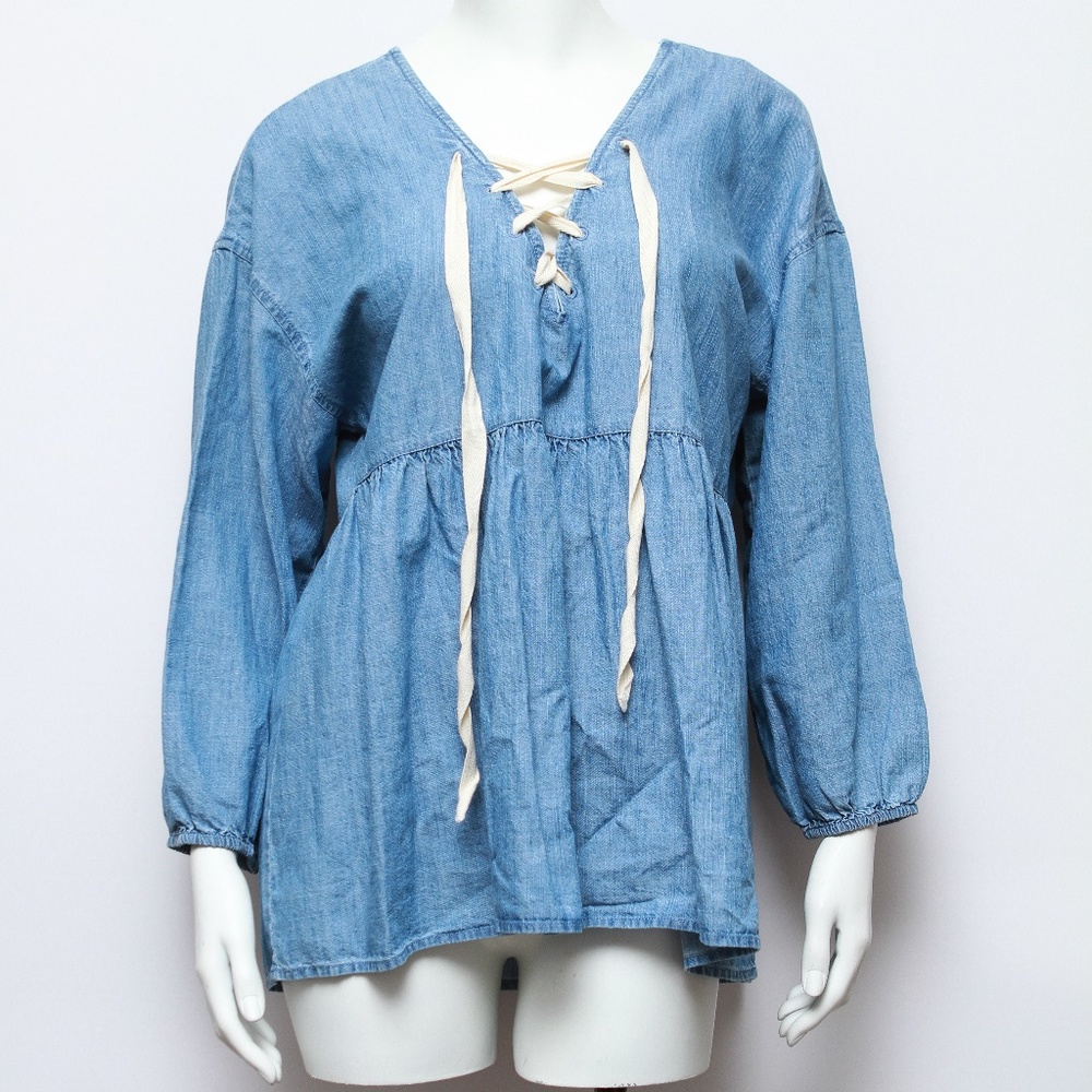 NWT Joie Bealette Lace-Up Chambray Blue Tencel Top